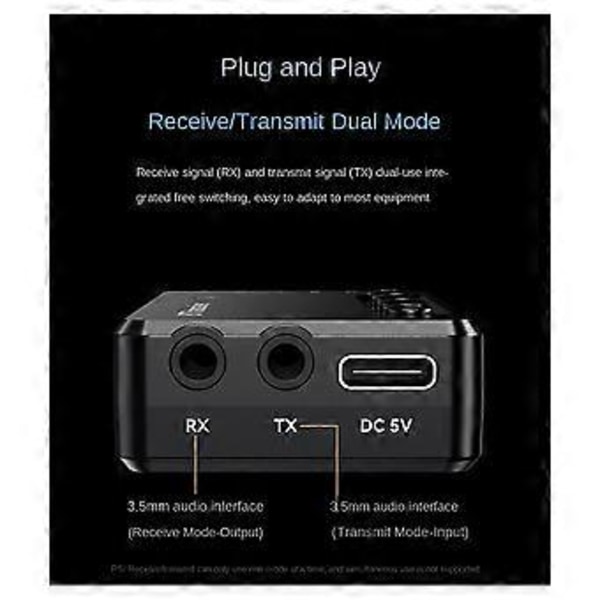 Langattomat kuulokkeet Bluetooth 5.2 Lähetin Vastaanotin Matala viive Dual Link Langaton audioadapteri AUX Autoon