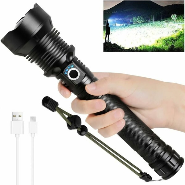 Led Torch - Powerful USB Rechargeable Handheld Torch, Super Bright 8000 Lumens 8000 mAh Portable Outdoor Torch with 4 Lighting Modes, Suitable for C