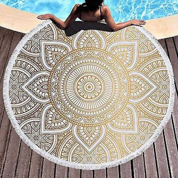 Rund Mikrofiber Mla Strandhåndkle Hippie Boho Strandhåndkle Med Dusker Oversized Wrap Bla