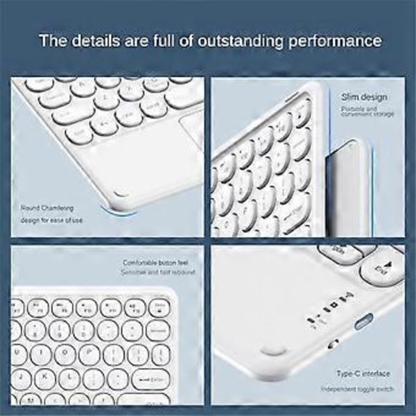 Trådløst Bluetooth-tastatur Mini 78 Taster Gaming Kontor Oppladbart Tastatur Touchpad for Pad PC Nettbrett Svart