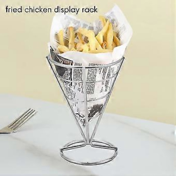 4 stk. pommes frites stativ kjeglekurv fritesholder med dippskåler kjegle snacks stekt kylling display stativ mathyller bolle