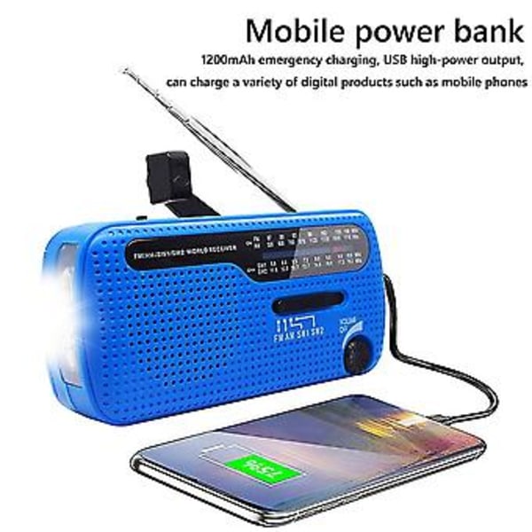 Solardriven Handvevsradio AM/FM/SW Radio USB Portabel Radio Med LED-Ficklampa Utomhusverktyg