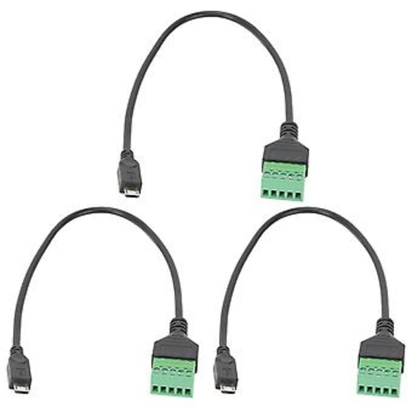 3 stk. Micro USB 5-pinners hann til 5-pinners skrue med skjold Lødfri terminalpluggadapterkabel