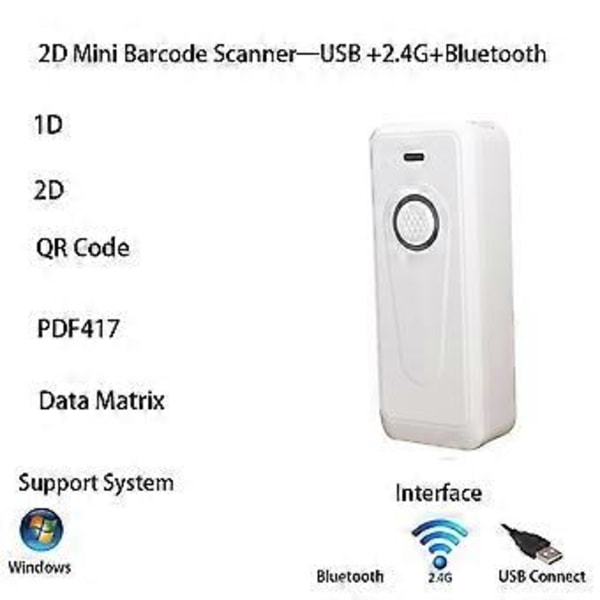 Bærbar Lille Håndholdt Trådløs Stregkodescanner og Bluetooth 1D/2D QR Stregkodelæser til Android (Sort)