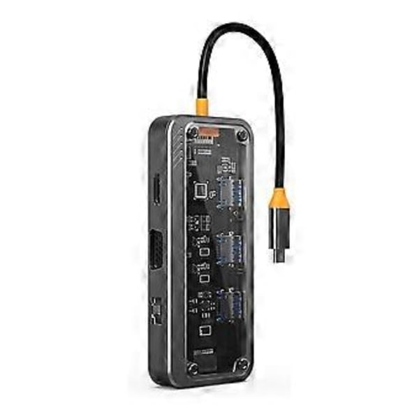 10 i 1 USB C Dockningsstation för Laptop 100W Multiport Transparent USB C Hub Dock för , /Pro