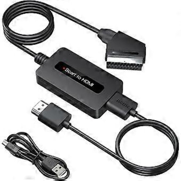 Scart til HDMI Konverter med HDMI og Scart Kabler, Scart til HDMI Konverter, Fuld HD 720p/1080p Output HDMI Scart Adapter