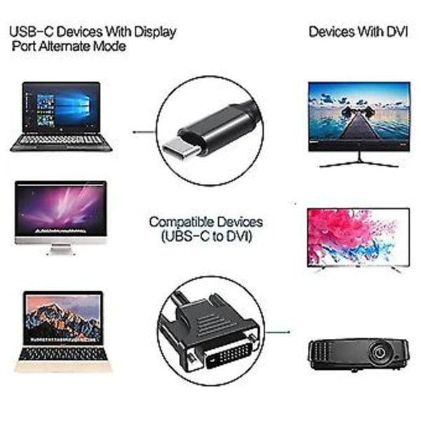 Usb C till Dvi Kabel Adapter Usb 3.1 Typ C till Dvi Hane 4k Kompatibel För Air 3.1 till Dvi Adapter Kabel