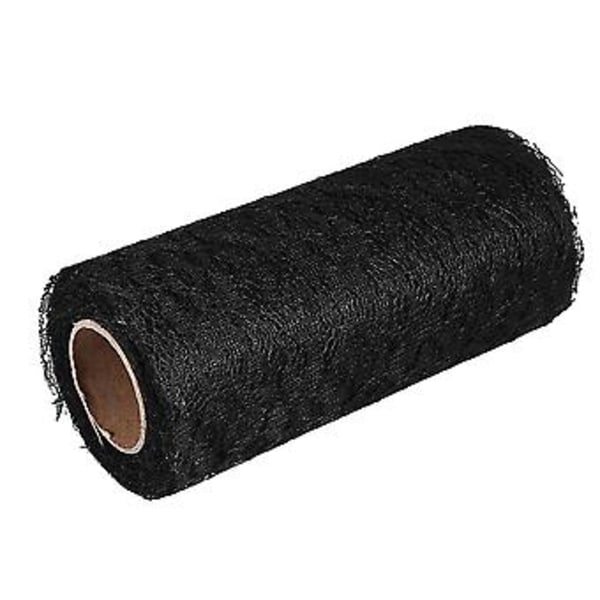 10 Yard Lång Bröllopsfest Dekoration Bordslöpare Stolrosett Blommig Spets Tulle Rulle (Svart)