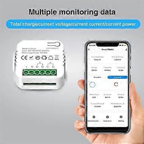 Tuya Wifi Smart Energimätare med Strömtransformator Klämma 2 Kanaler 80A Energimätare Smart Hem Wattmätare