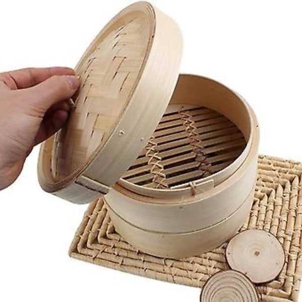 Bambusteamer 2 Våningar 20 cm Dim Sum Korg Ris Pasta Kokset Med Lock Från Steam Basket För Grönsaker