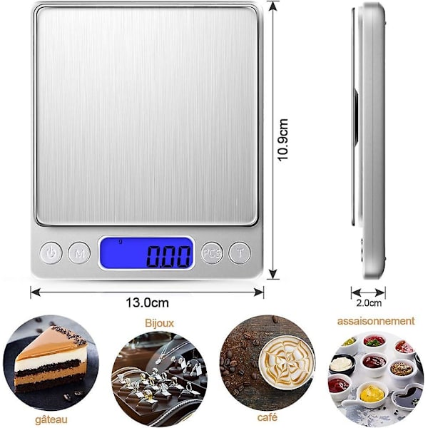 Amir Digital Köksvåg, 500g Mini Sleeve Pearl Vågskala, Matlagning Matvåg, Bakgrundsbelyst Lcd-display, 2 Brickor, 6 Enheter, Automatisk Avstängning, Tara, Pcs, St