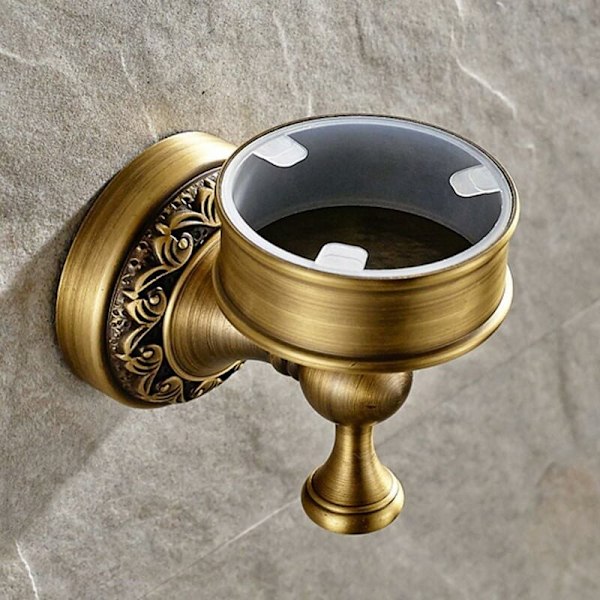 Toiletbørsteholder i keramik, retro messing, til badeværelset (børste inkluderet), antik messing finish, badeværelsestilbehørssæt til vægmontering
