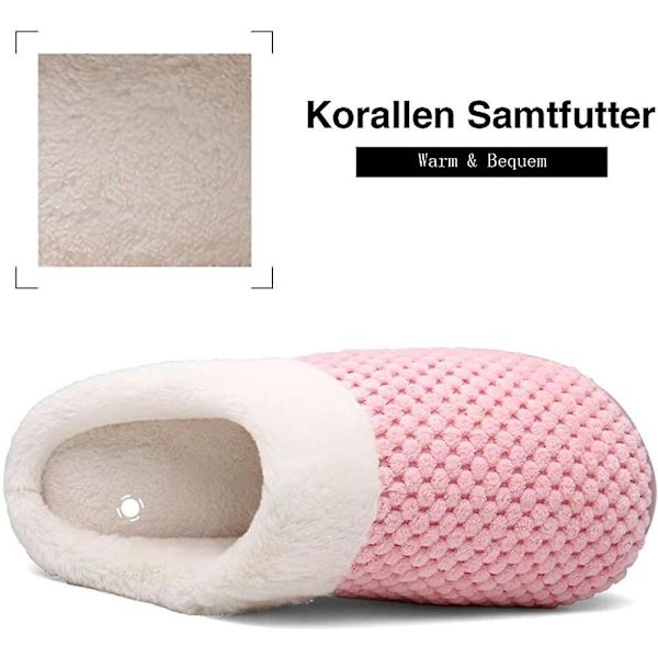 Dame- og herrevinters varme tøfler minneskum plysj tøfler sklisikre tøfler, størrelse 38-39