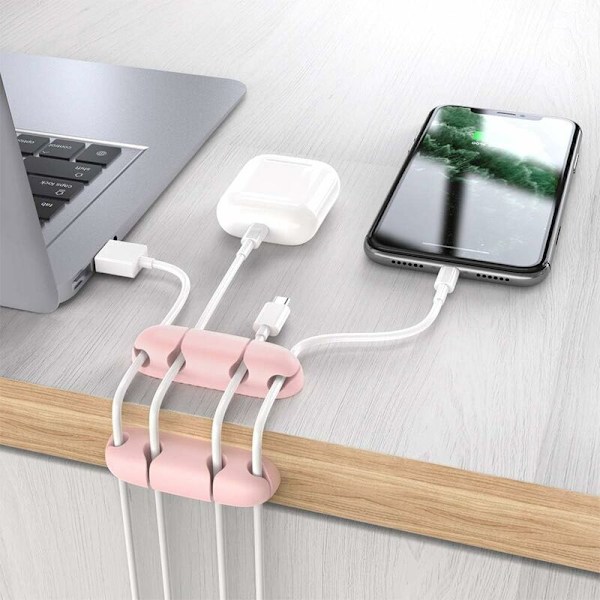 Skrivebords kabelholder, stærkt klæbende kabelklipsholder til organisering af USB-kabel/strømkabel/ledning til hjemmekontor og bil 3 stk. (Pink 4 huller)