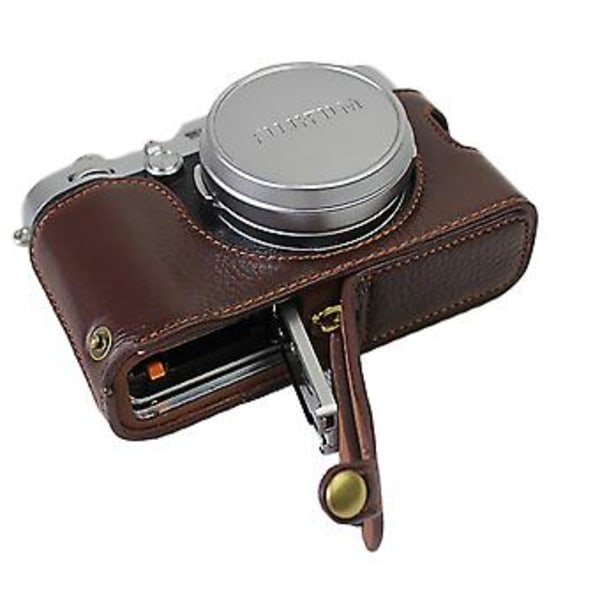 Skyddande Läder Kameraväska För Fujifilm X100f Mörkbrun