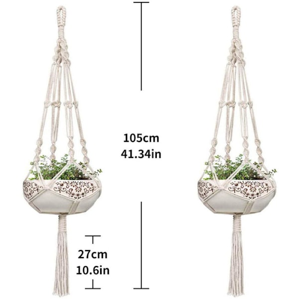 2 stk. Macrame planteophæng indendørs udendørs hængende planteholder kurv bomuldsreb håndstrikket blomsterpottenetpose