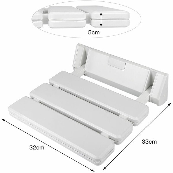 Sammenklappelig brusebadssæde i aluminium og ABS, 330 x 320 x 70 mm