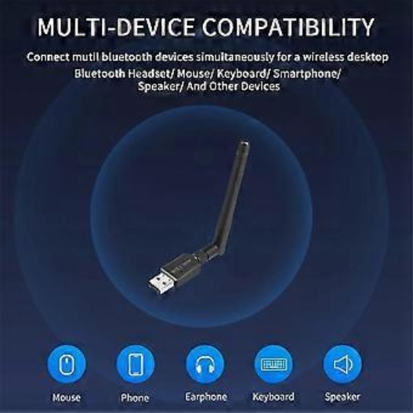 100M Bluetooth 5.3 Adapter Driverfri USB Bluetooth Dongle Adaptador til 11/10 Mus Tastatur Audio Receiver