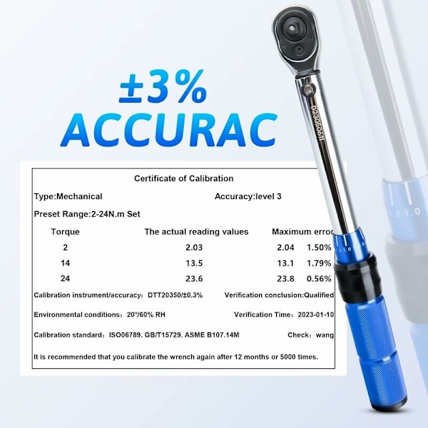 1/4\" momentnøkkel, 2-24 NM momentnøkkelsett for sykkel og motorsykkel, 0,2 NM mikrojustering med lås, feilnøyaktighet ±3%, momentnøkkel med
