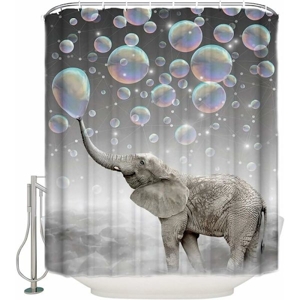Design Bruseforhæng, Dyr Elefant Blæser Bobler Drøm Farverig Print, Vandtæt Stof Badeværelse Dekor Sæt med Kroge 180 x 180cm