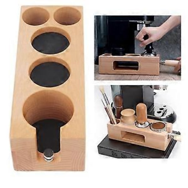 Espresso Tamperhållare Station, 5 Håls Halkfri Trä Espresso Tamper Matta Ställ Tamper Station Träbas med Matta