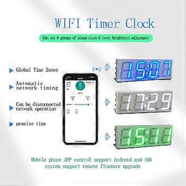 Wifi Tidstjänst Klockmodul Automatisk Klocka DIY Digital Elektronisk Klocka Trådlöst Nätverk Tidstjänst Blå
