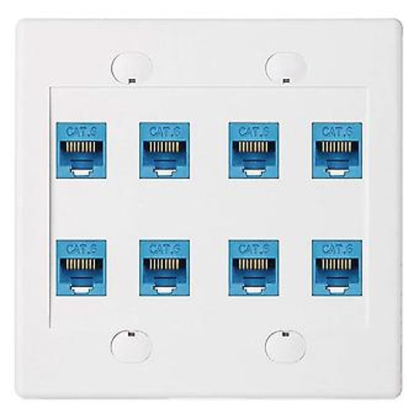Ethernet Veggplate 8 Port - Dobbel Gang Cat6 Rj45 Keystone Jack Nettverkskabel Frontplate Hunn Til
