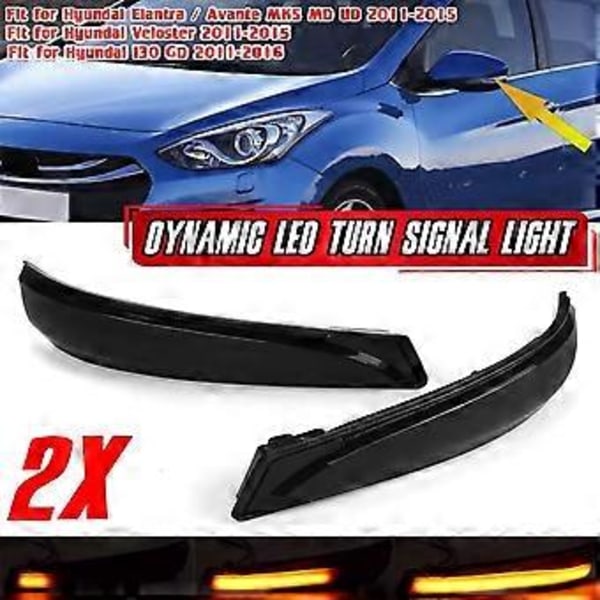 2X LED Dynamisk Blinklys Indikator Lys Sidespejl Lys til Avante MK5 UD 2011-15 I30