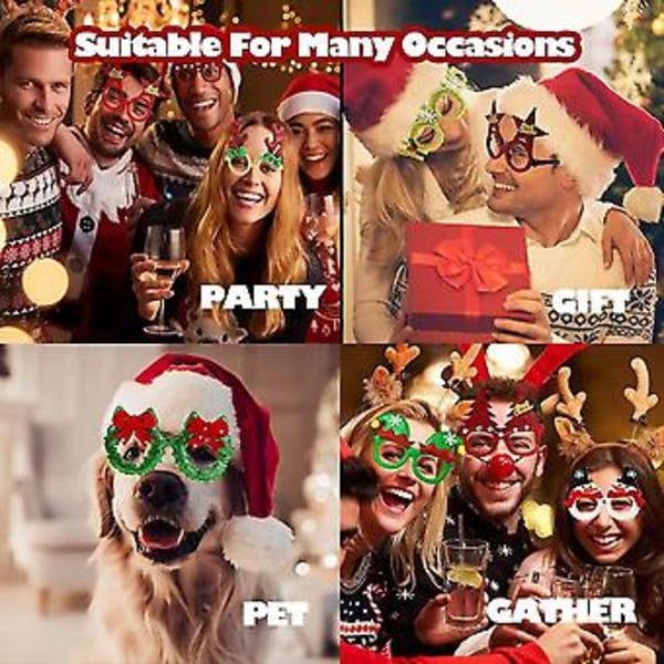 12 stk. Julebriller Glitter Party Briller Innfatninger Juledekorasjon Kostyme Briller For Julefest Favoriserer