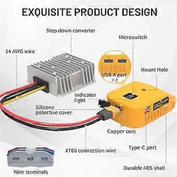 20V till 12V Omvandlare för 20V Batteriadapter & Laddaradapter, DC12V 20A 240W Buck Converter Regulator
