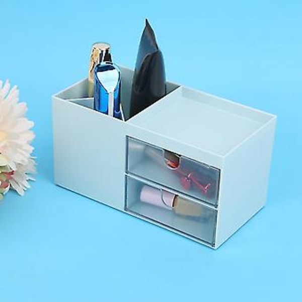 Skrivebords Multifunktions Skuffe Smykker Papirvarer Opbevaringsboks Beholder Makeup Etui Holder Kontor Hjem Blå
