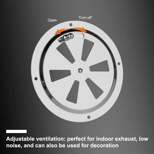 2 st runda ventilationsgaller, 125 mm runda rostfritt stål ventilationsgaller ventilationsgaller kanal myggnät avgasgaller inkommande luft uttömd luft justerbara spjäll