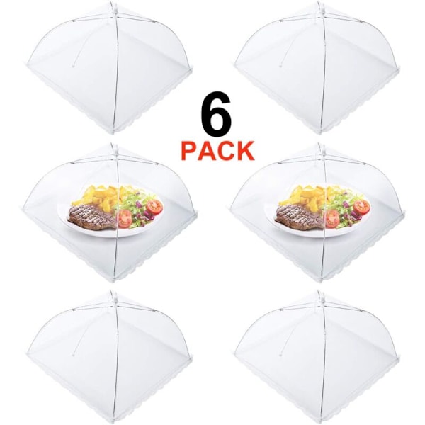 Flughatt, set med 6 matlock, hopfällbart flugskydd för mat, kakskydd, perfekt flugskydd för mat, frukt, picknick, grillning, 45x45cm, vit