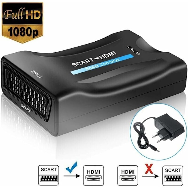 CCTV-kabel og adapter SCART til HDMI-konverter, SCART til HDMI videokonverter 1080P/720P kompatibel med HDTV STB VHS Xbox PS3 Sky DVD Blu-ray