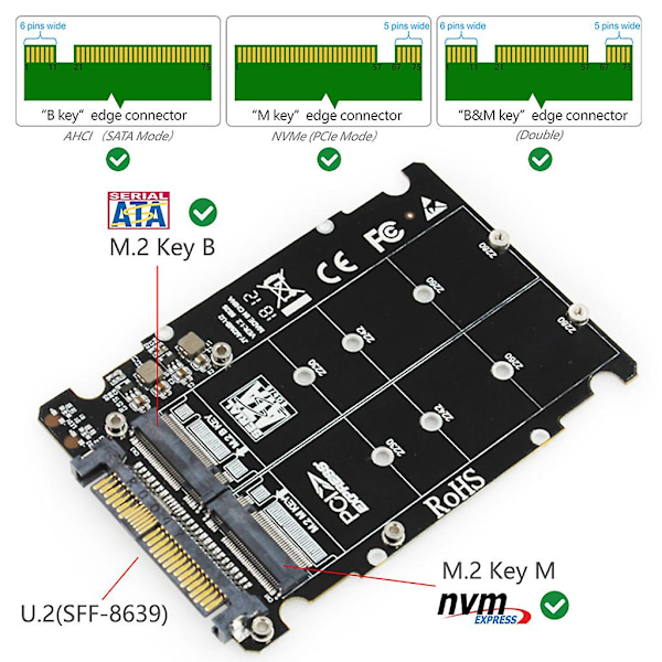 Adapter för M.2 SSD till U.2 2-i-1 för M.2 Nvme och Sata-buss Ngff SSD till Pci-e U.2
