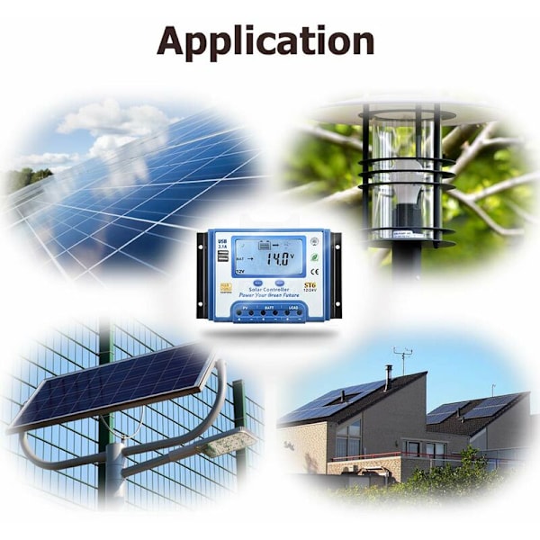 10A aurinkolataussäädin 12v/24v aurinkolataussäädin LCD-näytöllä ja kaksois-USB-portilla aurinkopaneeliakulle - St6-10a