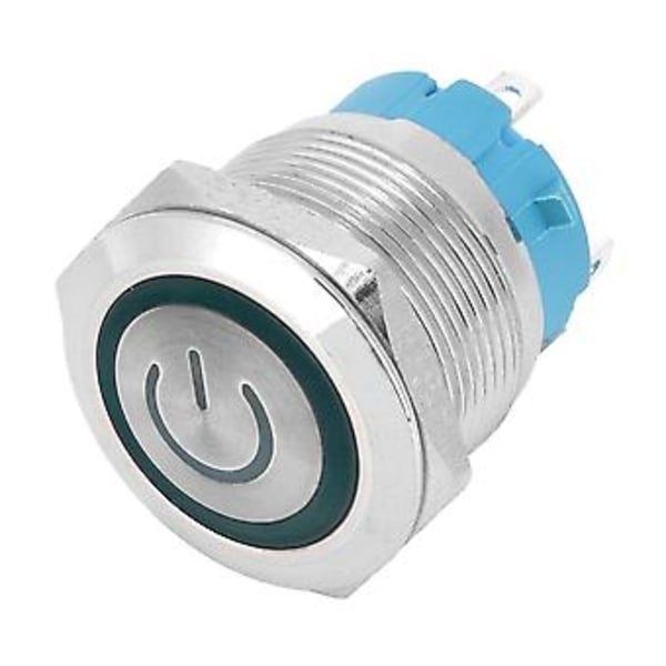 2 st Knappströmbrytare Platt Huvud Självåterställande IP65 220VAC 22mm 4-Pin Strömbrytare med Lampa (Grön)