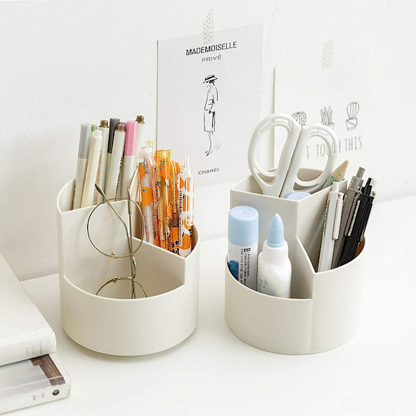 Roterende penneholder med 3 rum Desktop Organizer Kreativ skrivebordsarrangør Blyantholder Makeup børsteholder Multifunktionel opbevaring R