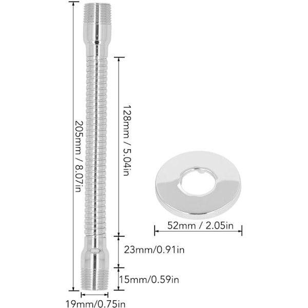 Dusj- og toalettstangssett for baderom, dusjhode og dusjarmarmatur (2459), justerbar dusjhodeforlengerarm med flens, roterbar svingbar