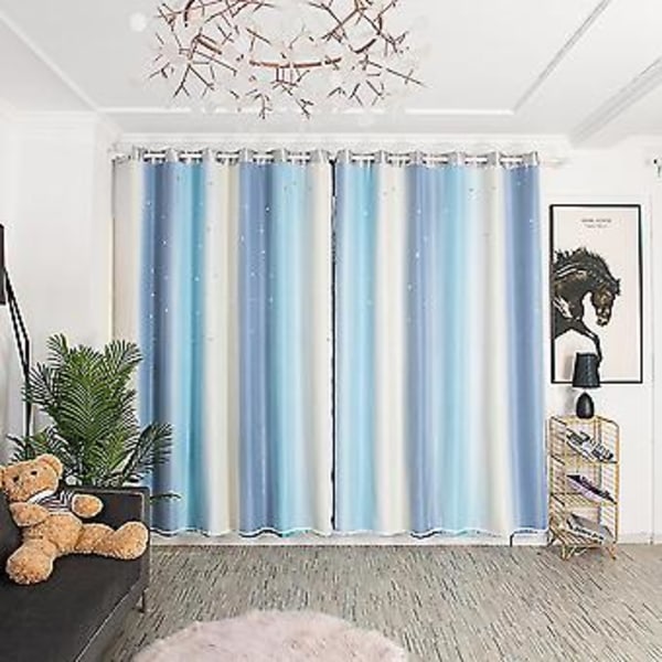 Dubbellager Ihålig Vardagsrum Sovrum Polyester Fönsterskärmande Draperigardin Dekoration Mörkblå