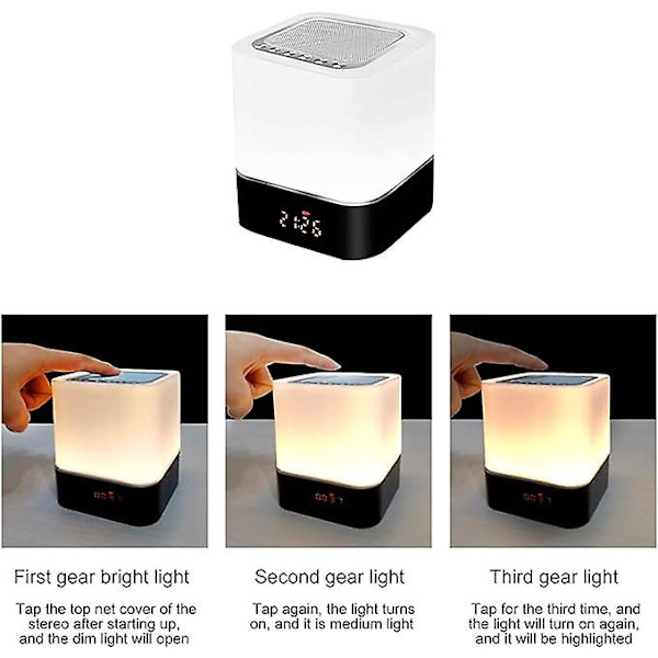 Bluetooth-högtalare, LED-nattlampa med touch-kontroll, bärbar trådlös högtalare, sänglampa, USB-laddningsbar bordslampa, väckarklocka, för sovrum, Li