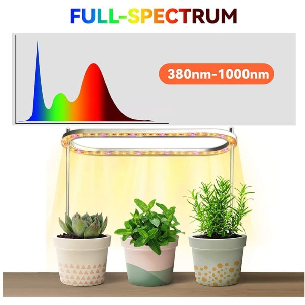 Grolys for innendørs planter, 50 spektrum LED-grolys med gult lys, høydejusterbar Halo-grolys