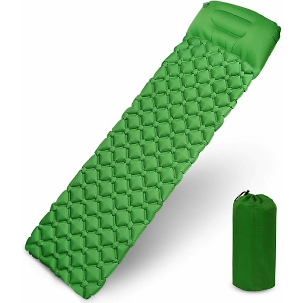 Campingmadrass, sovemadrass med oppblåsbar pute, sammenleggbar og vanntett turmadrass for camping, reiser, fotturer 190 x 56 x 6 cm (Gr