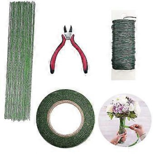 Blomsterarrangemangsverktygssats Blomtejp Stjälkomslag Grön Stjälktråd Blomstertråd för Bukett Stjälkomslag