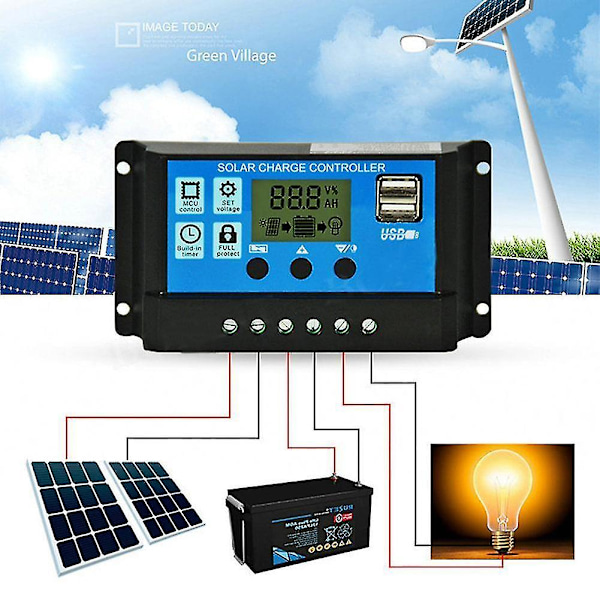 20A Automatisk Solcellelader PWM Dobbel USB-utgang Solcellepanel Lader Regulator 12v24v Strøm HD LCD-skjerm Betterlifefg