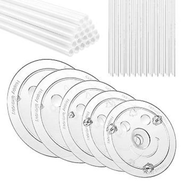1 set Tårtpinnar Set 5 Tårtseparationsplattor För 4, 6, 8, 10, 12 Tums Tårtor, Klar Tårta