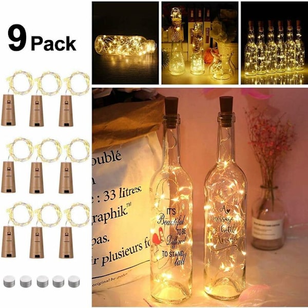 9x20 LED-pullonvalot, LED-korkkipullonvalot Valosarjat DIY-pullot Pullovalot, Lämmin valkoinen