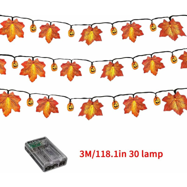 LED-lyskjede med lønneblad til innendørs og utendørs dekorasjon, 3 m, 20 lys, batteridrevet, med bobleplugg, én størrelse