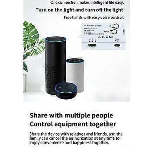 WiFi Relébryter 1CH Stemmestyring APP Fjernkontroll Trådløs Brytermodul for Lampe Vifte Stikkontakt 732V USB 5V