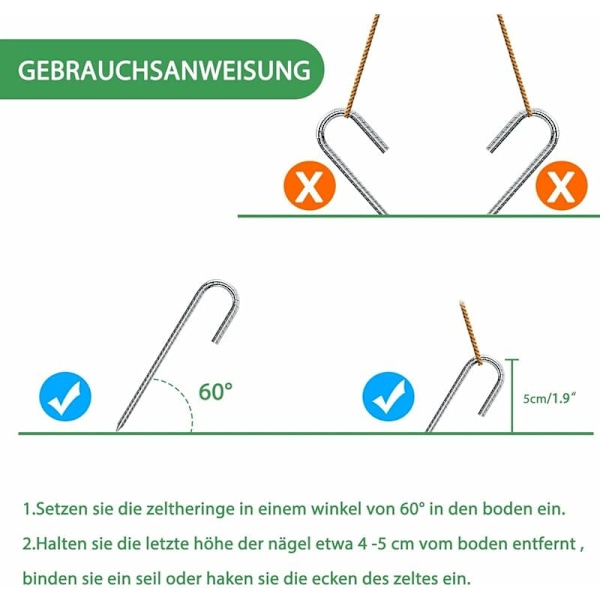 6-pakning 12-tommers bakkeankre, J-kroker, teltplugger, trampolinekroker for å sikre gjerde, telt, markiser, camping